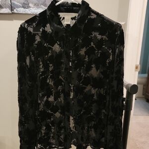 Express Black and Gray Buttoned Mandarin Collar Blouse